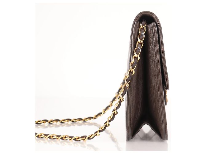 Chanel Vintage Clutch mit Kette aus gestepptem Leder Small Braun - Ansicht 4