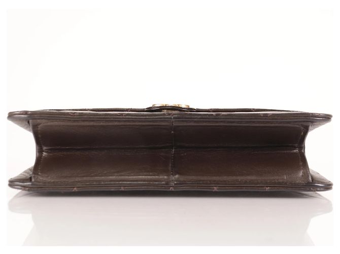 Chanel Vintage Clutch mit Kette aus gestepptem Leder Small Braun - Ansicht 6