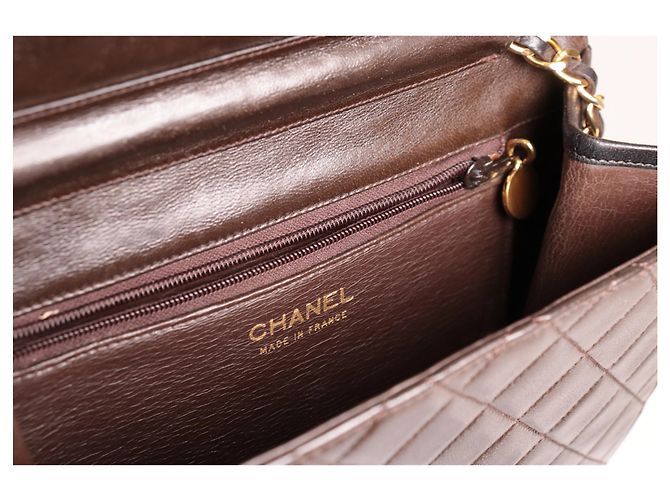 Chanel Vintage Clutch mit Kette aus gestepptem Leder Small Braun - Ansicht 7