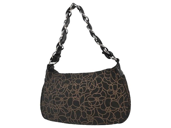 Chanel Camellia Chain Embossed Suede Medium Preto - vista 2
