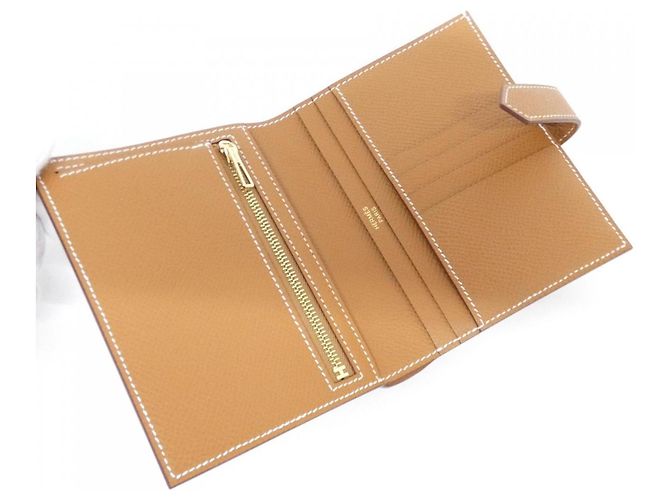 Hermès Portafoglio Hermes Bearn Compact Marrone D'oro - vista 3