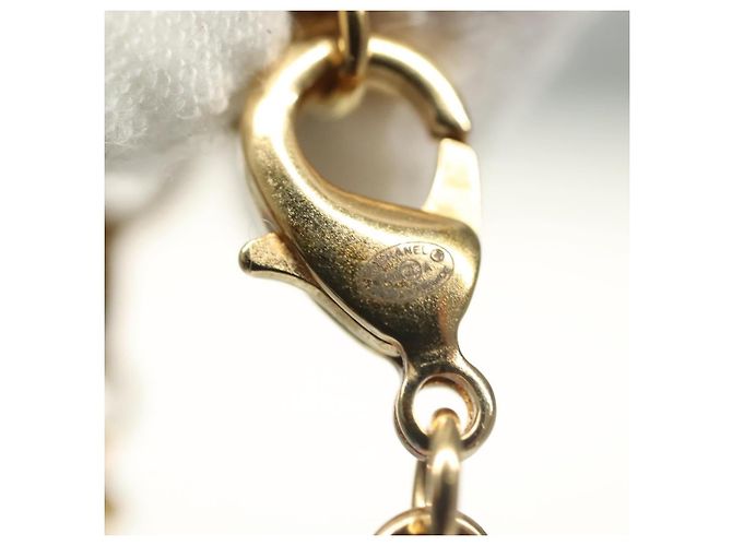 Pendentif chaîne longue en métal Chanel CC en forme de flacon de parfum avec cuir, cristaux et fausses perles Doré - vue 6