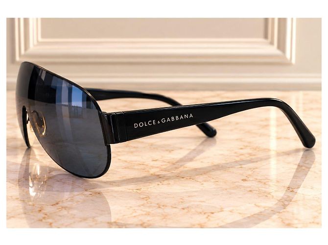 Dolce & Gabbana DG2056 – Shield Y2K Sonnenbrille – Made in Italy – D&G Etui Schwarz - Ansicht 2
