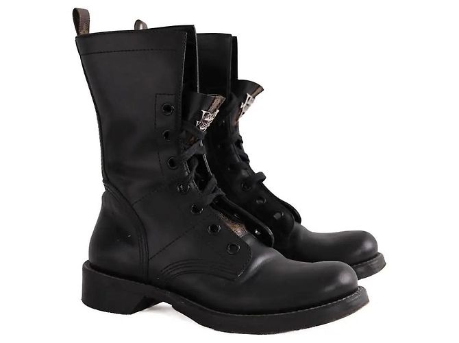 Stivaletti stringati in pelle nera Louis Vuitton Nero - vista 3