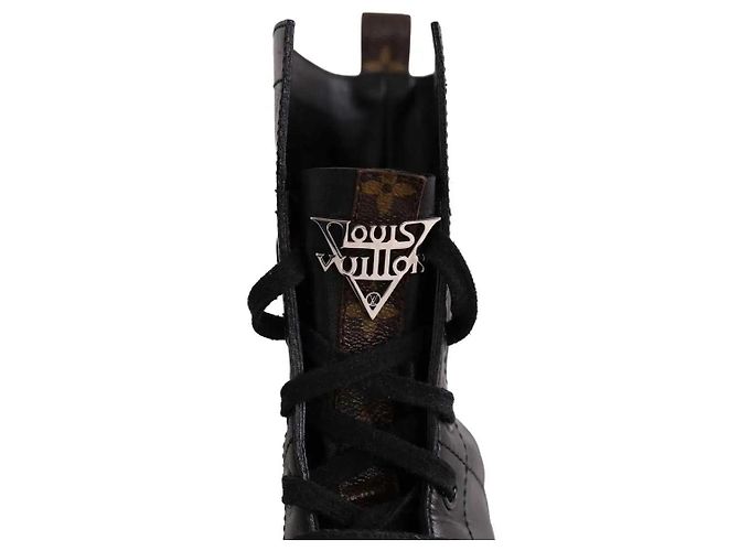 Stivaletti stringati in pelle nera Louis Vuitton Nero - vista 4