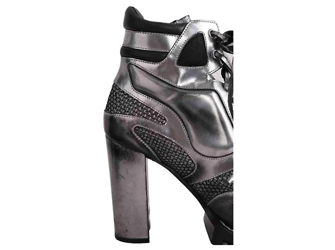 Botas de atacadores Louis Vuitton em pele prateada Prata - vista 4