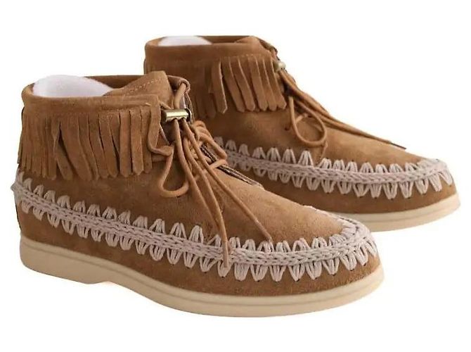 Autre Marque Boots Suede mini boot with fringes camel - vue 3
