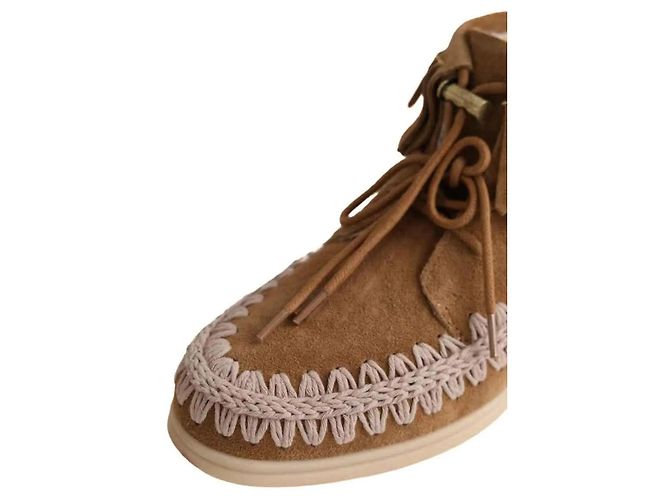 Autre Marque Boots Suede mini boot with fringes camel - vue 4