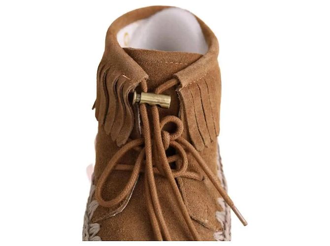 Autre Marque Boots Suede mini boot with fringes camel - vue 5