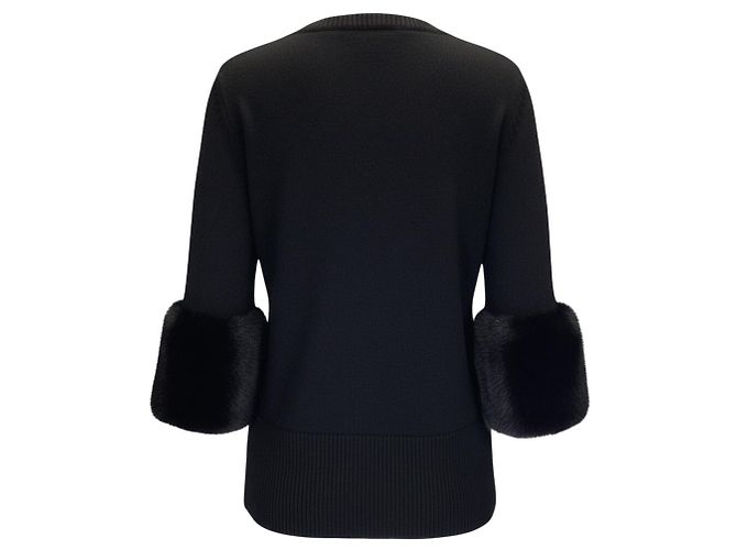 Michael Kors Collection Black Mink Kaschmir-Pullover mit Bündchen Schwarz - Ansicht 3