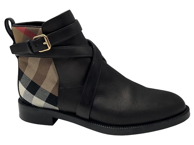 Burberry Botines planos de piel y estampado Check Black / Archive Beige Negro - vista 2