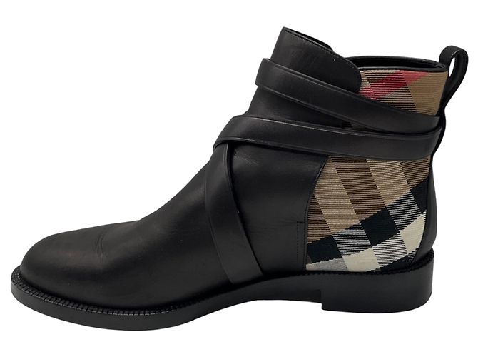 Burberry Botines planos de piel y estampado Check Black / Archive Beige Negro - vista 3