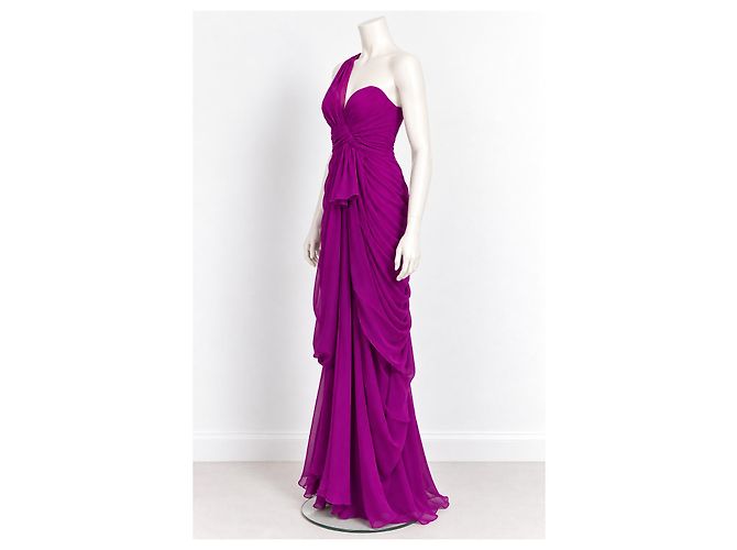 Vera Wang One-Shoulder Drapiertes Chiffon-Abendkleid Lila - Ansicht 3