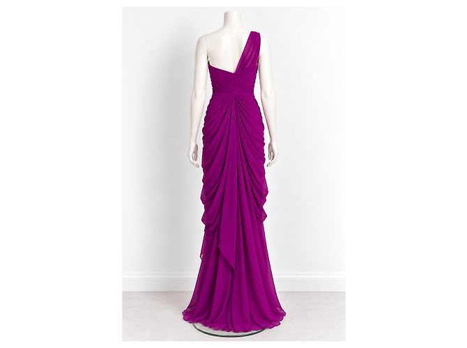 Vera Wang One-Shoulder Drapiertes Chiffon-Abendkleid Lila - Ansicht 4