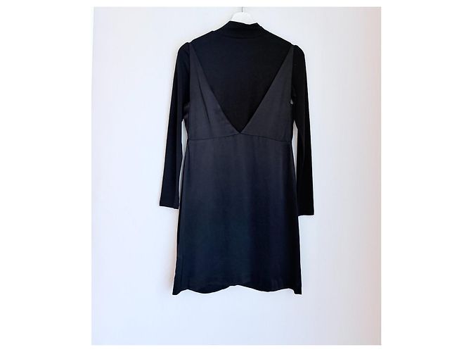 Maje schwarzes verziertes Slip-Kleid mit Mock-Neck-Top - Ansicht 2