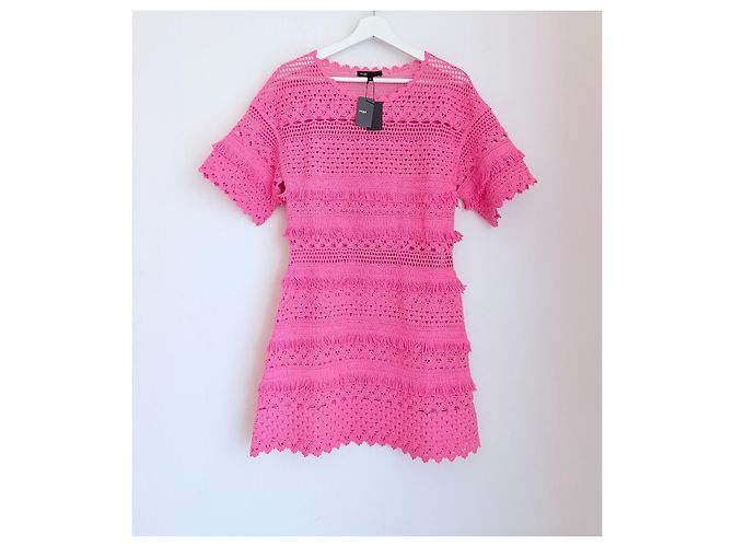 Maje Rosa Crochet-Minikleid mit Fransen Pink - Ansicht 4