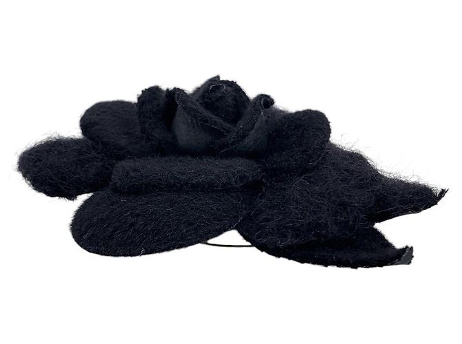 Chanel Vintage Brosche aus schwarzer Wolle mit Kamelienblume - Ansicht 6