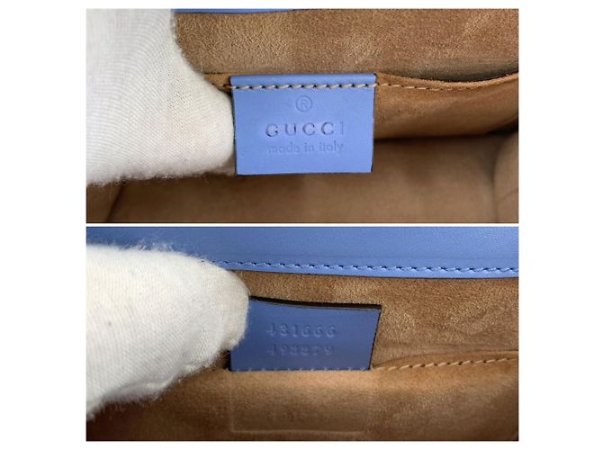 Gucci Mini borsa a tracolla Sylvie con patta, catena e Web in pelle azzurra Blu - vista 6