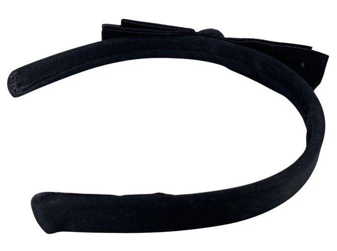 Timeless Chanel Fascia per capelli vintage in nastro di raso nero con fiocco - vista 5