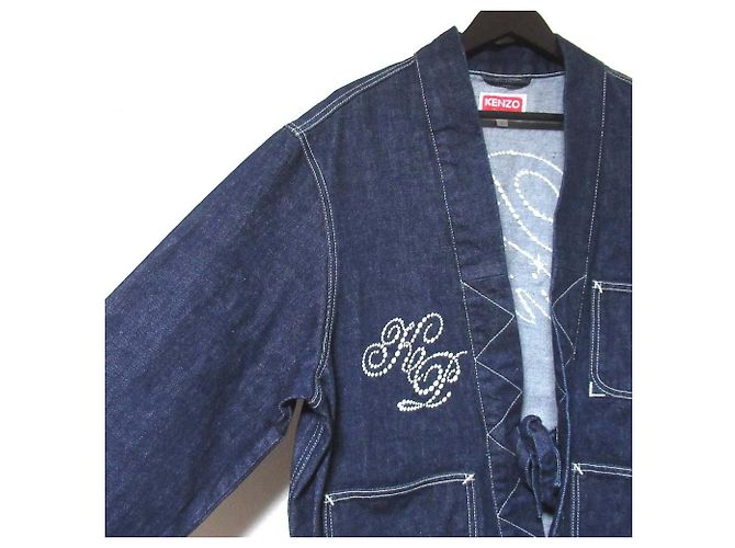 Kenzo Kimono Denim bestickte Jeansjacke Blau - Ansicht 3