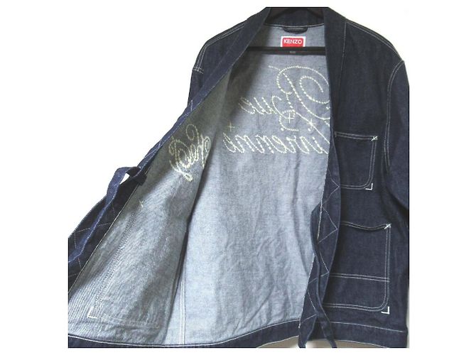 Kenzo Kimono Denim bestickte Jeansjacke Blau - Ansicht 4