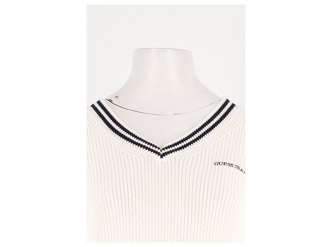 Guess Ärmelloser weißer Baumwollpullover mit V Ausschnitt - Ansicht 3