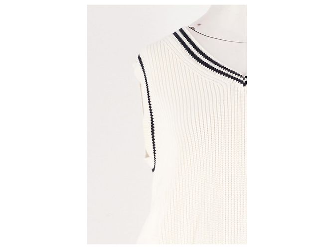 Guess Ärmelloser weißer Baumwollpullover mit V Ausschnitt - Ansicht 4