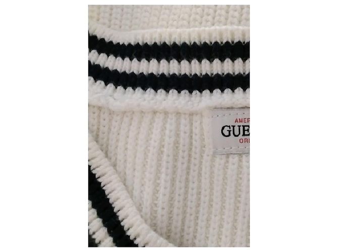 Guess Ärmelloser weißer Baumwollpullover mit V Ausschnitt - Ansicht 7