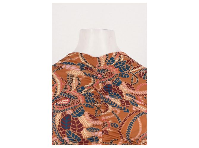 Vestido midi A.L.C. marrón con cuello alto y estampado abstracto Castaño - vista 2