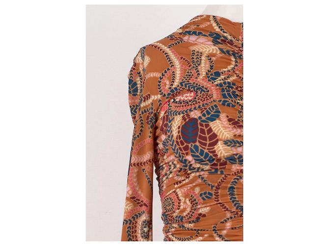 Vestido midi A.L.C. marrón con cuello alto y estampado abstracto Castaño - vista 3