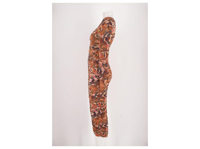Vestido midi A.L.C. marrón con cuello alto y estampado abstracto Castaño - vista 5