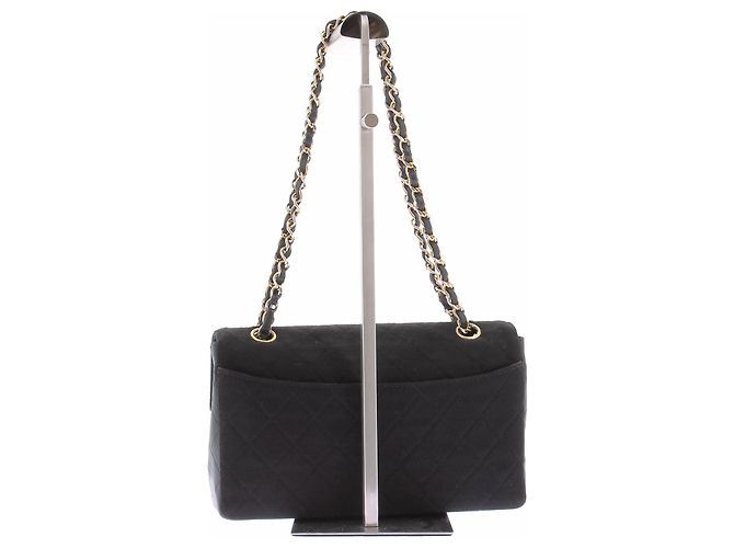Chanel Schwarze Handtasche aus Leder und Stoff - Ansicht 3