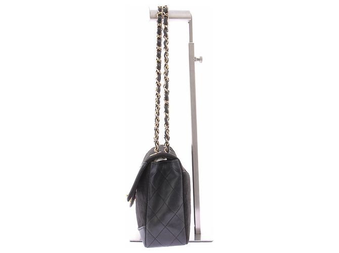 Chanel Schwarze Handtasche aus Leder und Stoff - Ansicht 4