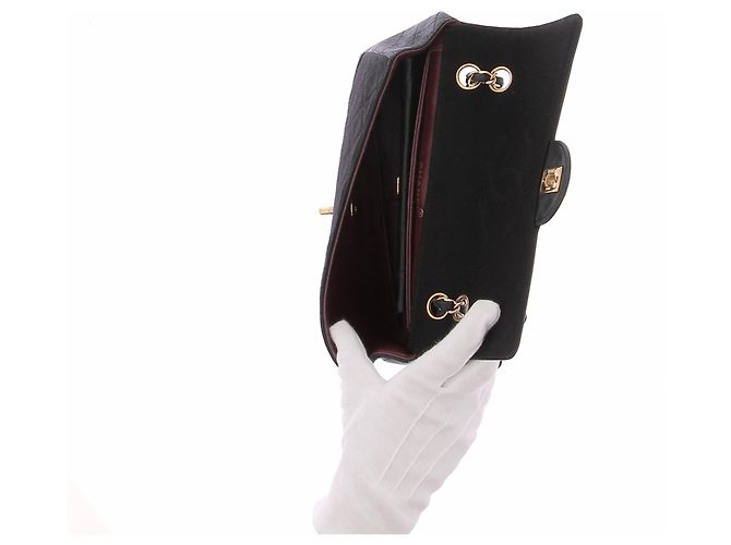 Chanel Schwarze Handtasche aus Leder und Stoff - Ansicht 7