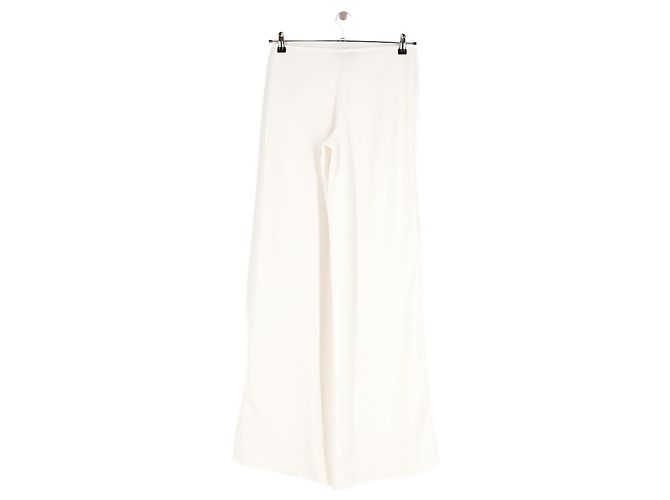 Autre Marque Pantalones wide-leg blancos BIANCA con cinturón de hebilla dorada - vista 2