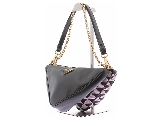 Bolso Prada Double Triangle de piel negra Negro - vista 2