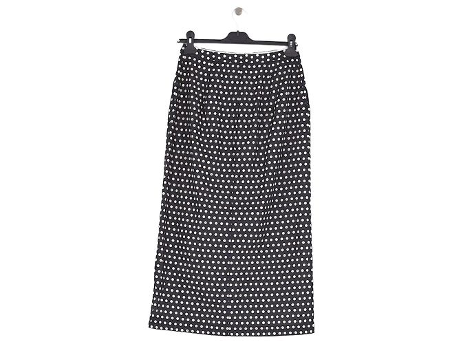Autre Marque FRAME Langer schwarzer Baumwollrock mit weißen Polka Dots - Ansicht 2