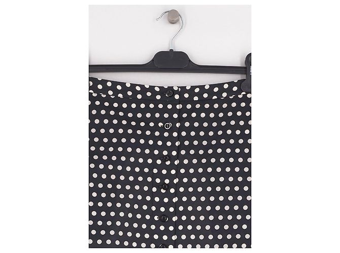 Autre Marque FRAME Langer schwarzer Baumwollrock mit weißen Polka Dots - Ansicht 3