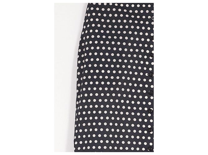 Autre Marque FRAME Langer schwarzer Baumwollrock mit weißen Polka Dots - Ansicht 4