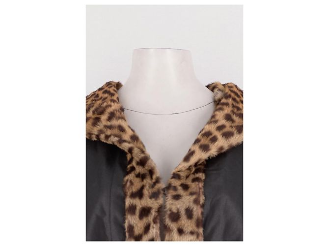 Autre Marque Abrigo largo negro V.DENOYELLE con cuello de piel de leopardo - vista 3