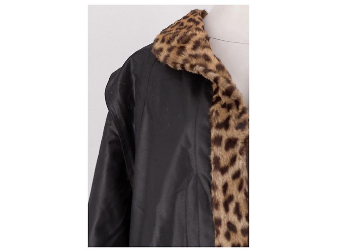 Autre Marque Abrigo largo negro V.DENOYELLE con cuello de piel de leopardo - vista 4