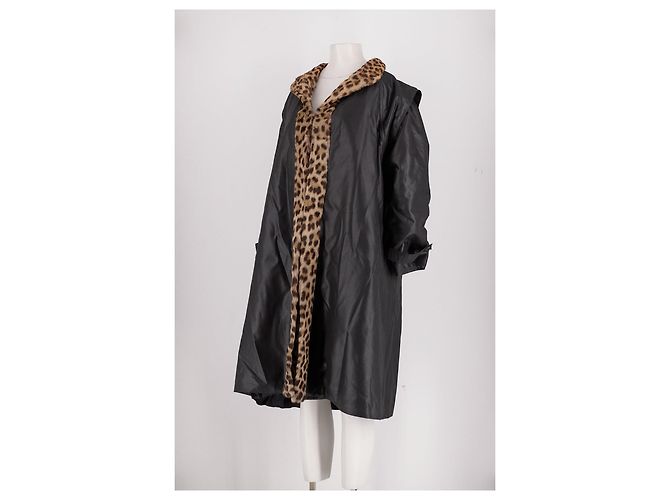 Autre Marque Abrigo largo negro V.DENOYELLE con cuello de piel de leopardo - vista 5