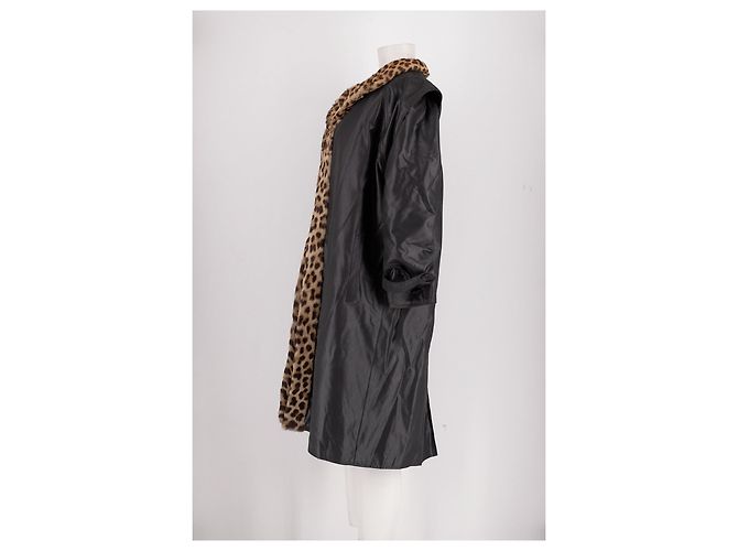 Autre Marque Abrigo largo negro V.DENOYELLE con cuello de piel de leopardo - vista 6