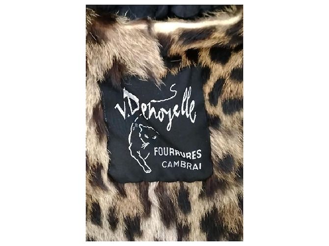 Autre Marque Abrigo largo negro V.DENOYELLE con cuello de piel de leopardo - vista 7