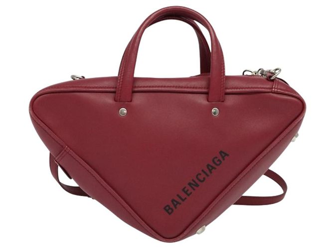 BALENCIAGA Triangle Duffel Hand Bag Leather 2way Red 476975 - vista 13