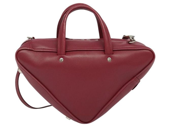 BALENCIAGA Triangle Duffel Hand Bag Leather 2way Red 476975 - vista 2