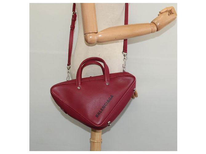BALENCIAGA Triangle Duffel Hand Bag Leather 2way Red 476975 - vista 23