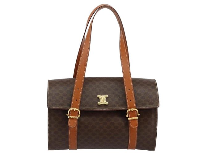 Céline CELINE Macadam Canvas Hand Bag PVC Leather Brown - vista 13