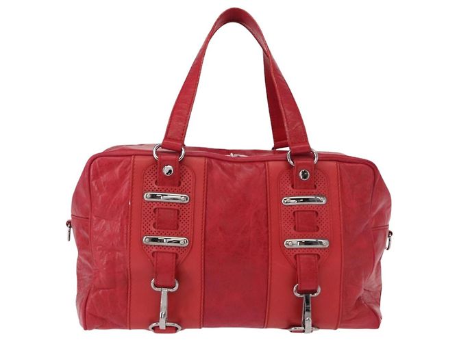 BALENCIAGA Hand Bag Leather Red Silver - vista 2