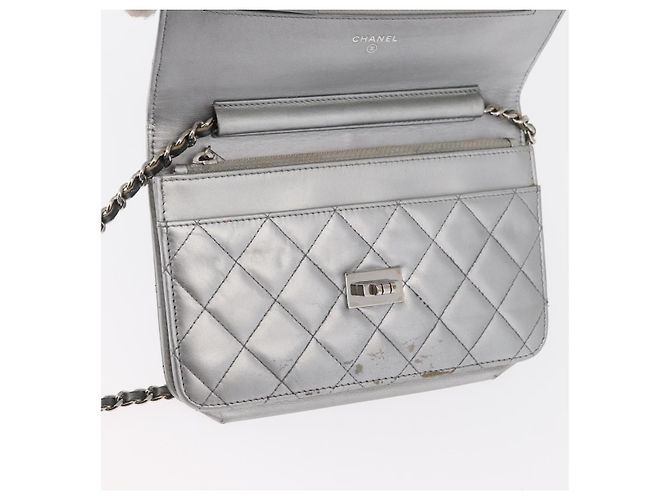 CHANEL Matelasse Chain Wallet Cuir Silver CC - vue 10